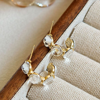 Geometric Earrings For Women In Grey Copper With Zircon Inlay, Real Gold Plated