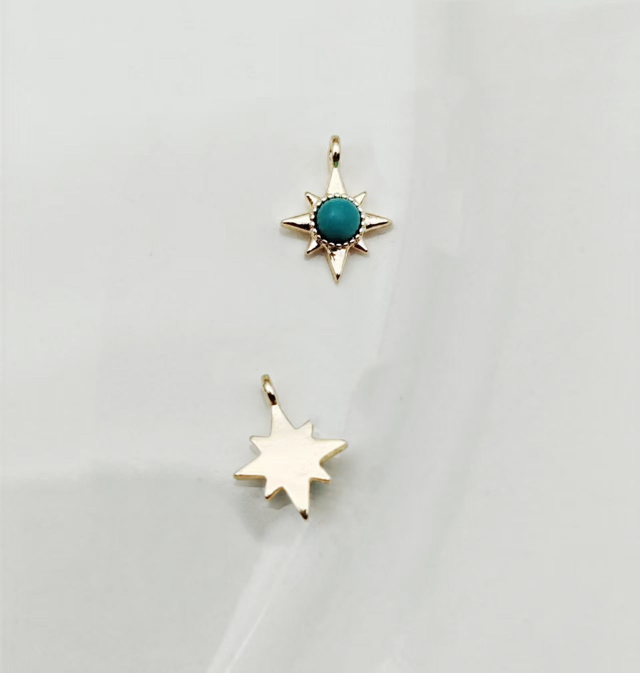 Sun Pendant In Copper With Turquoise Inlay, Featuring Electroplated Gold Finish For DIY Jewelry Making