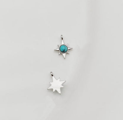 Sun Pendant In Copper With Turquoise Inlay, Featuring Electroplated Gold Finish For DIY Jewelry Making