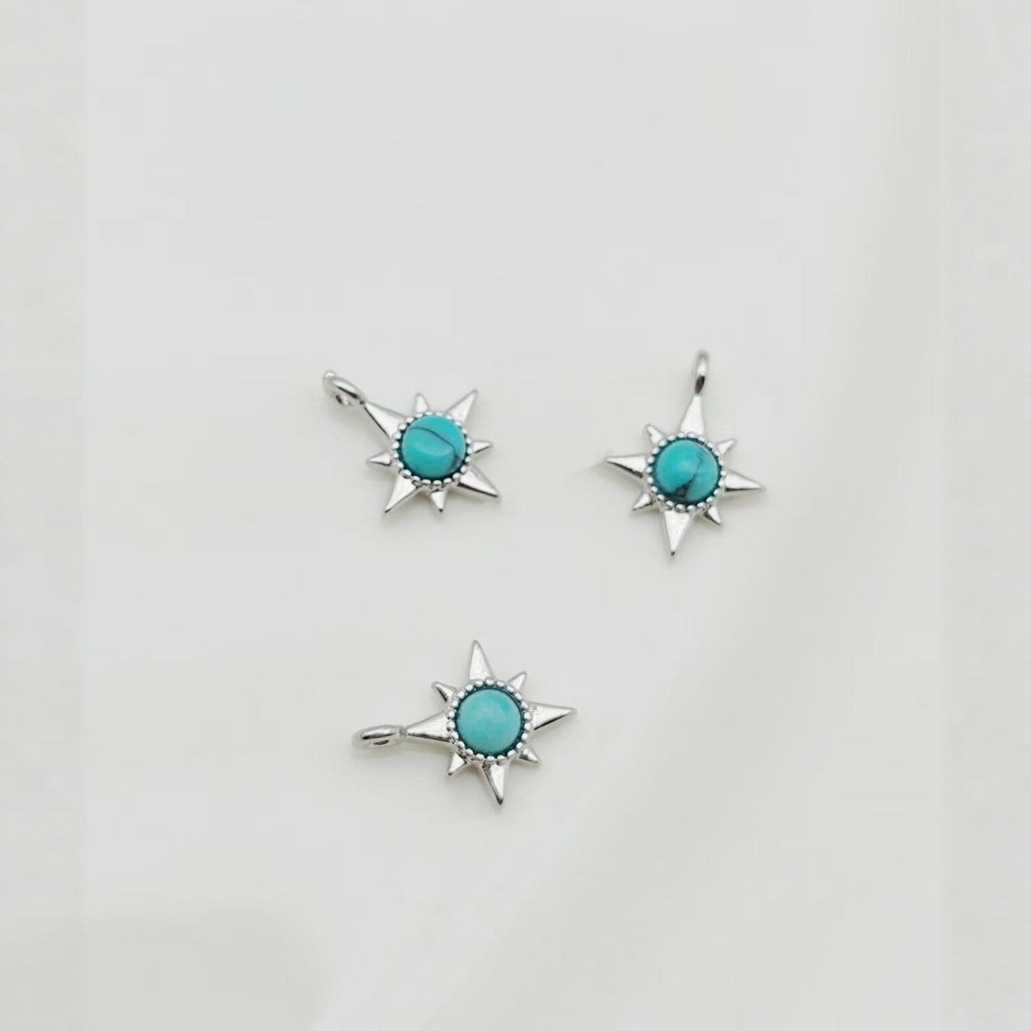 Sun Pendant In Copper With Turquoise Inlay, Featuring Electroplated Gold Finish For DIY Jewelry Making