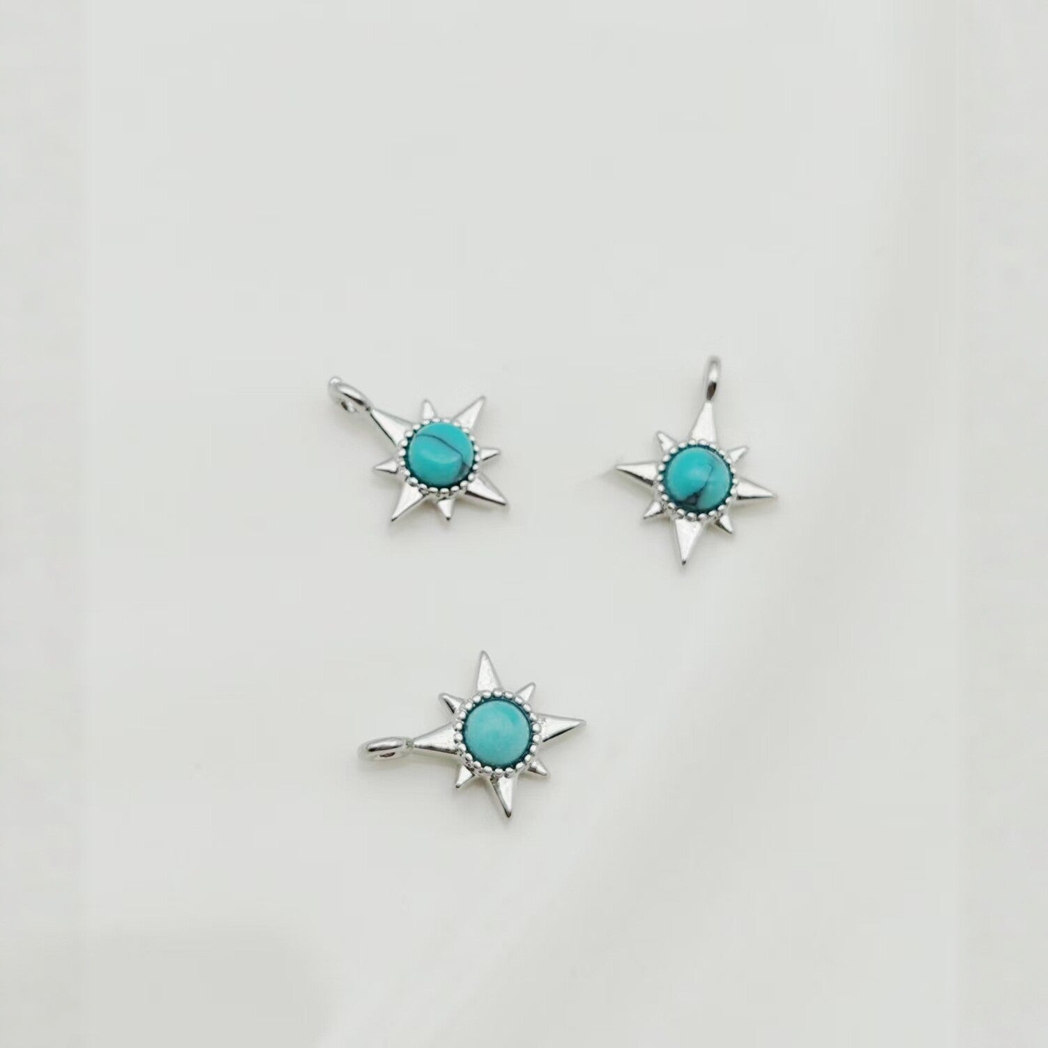 Sun Pendant In Copper With Turquoise Inlay, Featuring Electroplated Gold Finish For DIY Jewelry Making