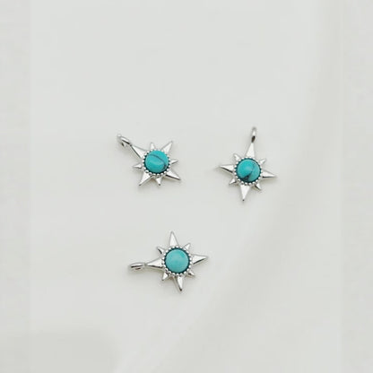 Sun Pendant In Copper With Turquoise Inlay, Featuring Electroplated Gold Finish For DIY Jewelry Making
