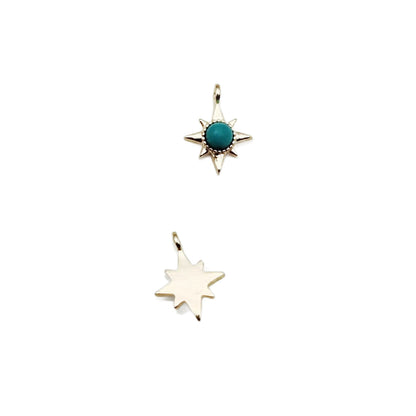 Sun Pendant In Copper With Turquoise Inlay, Featuring Electroplated Gold Finish For DIY Jewelry Making