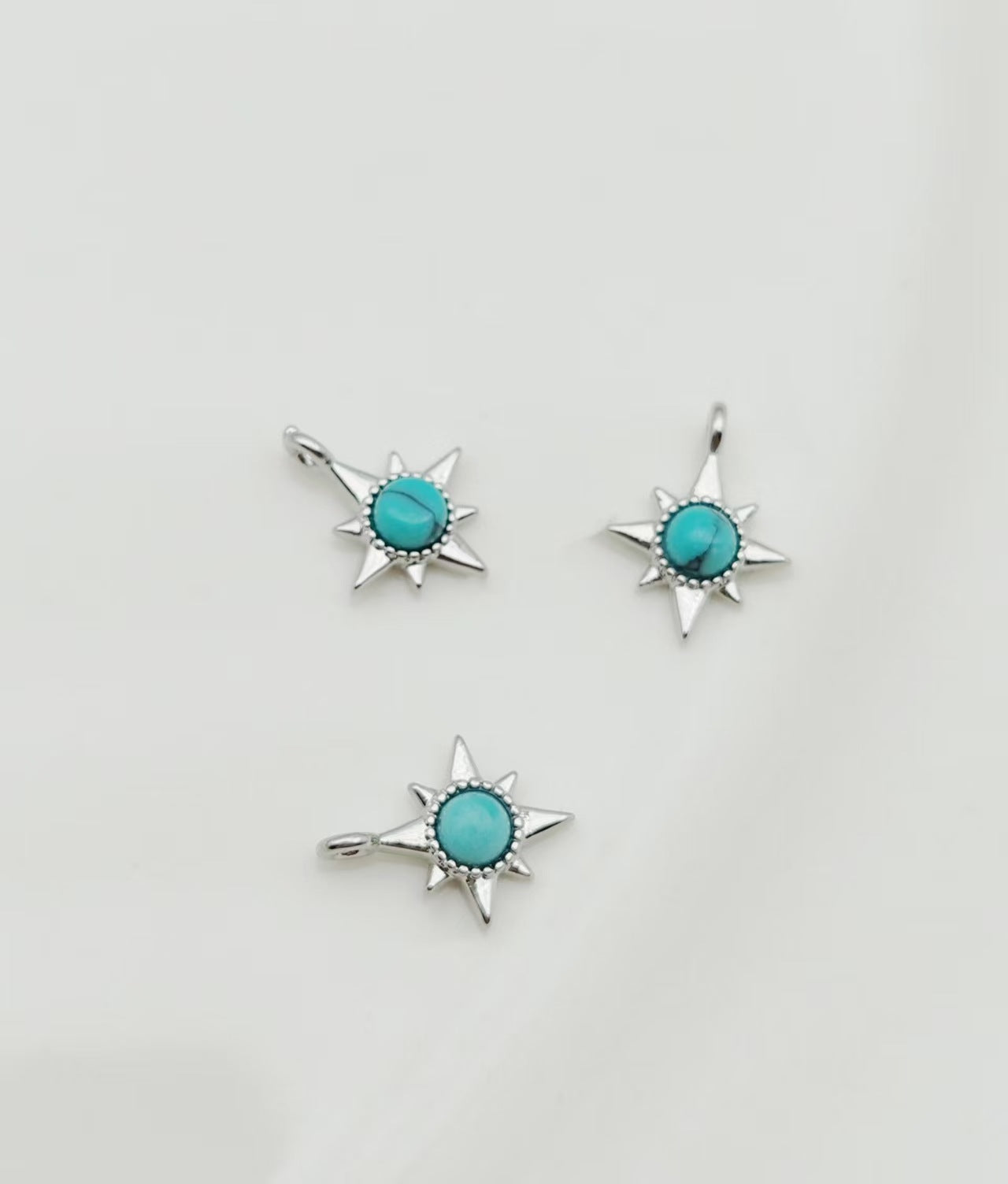 Sun Pendant In Copper With Turquoise Inlay, Featuring Electroplated Gold Finish For DIY Jewelry Making