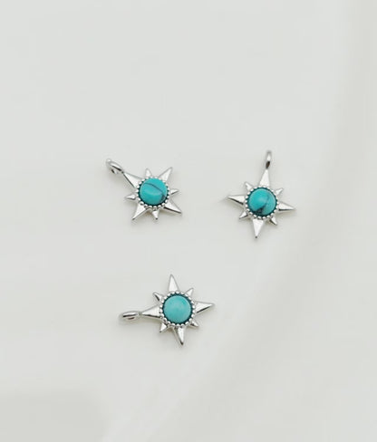 Sun Pendant In Copper With Turquoise Inlay, Featuring Electroplated Gold Finish For DIY Jewelry Making
