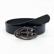 Gunmetal Buckle Black Leather Belt