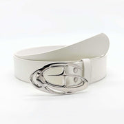 Silver Discounted White Leather Belt