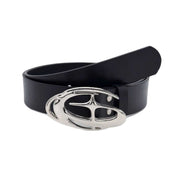 Silver Discounted Black Leather Belt