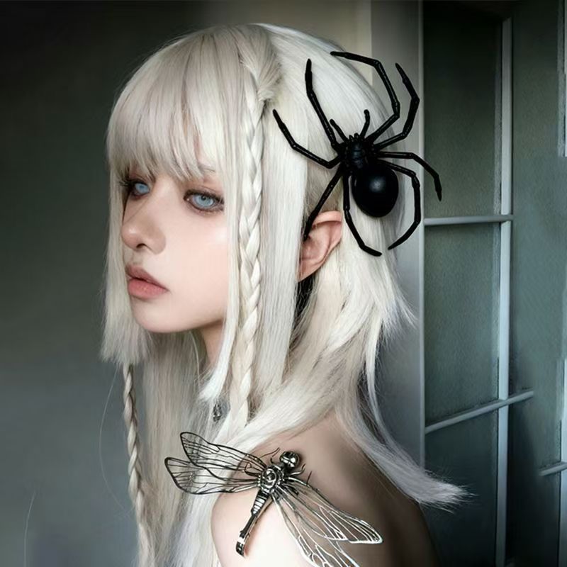 Gothic Spider Hairpin For Women In Dyed Black Plastic, Perfect Halloween Hair Accessory