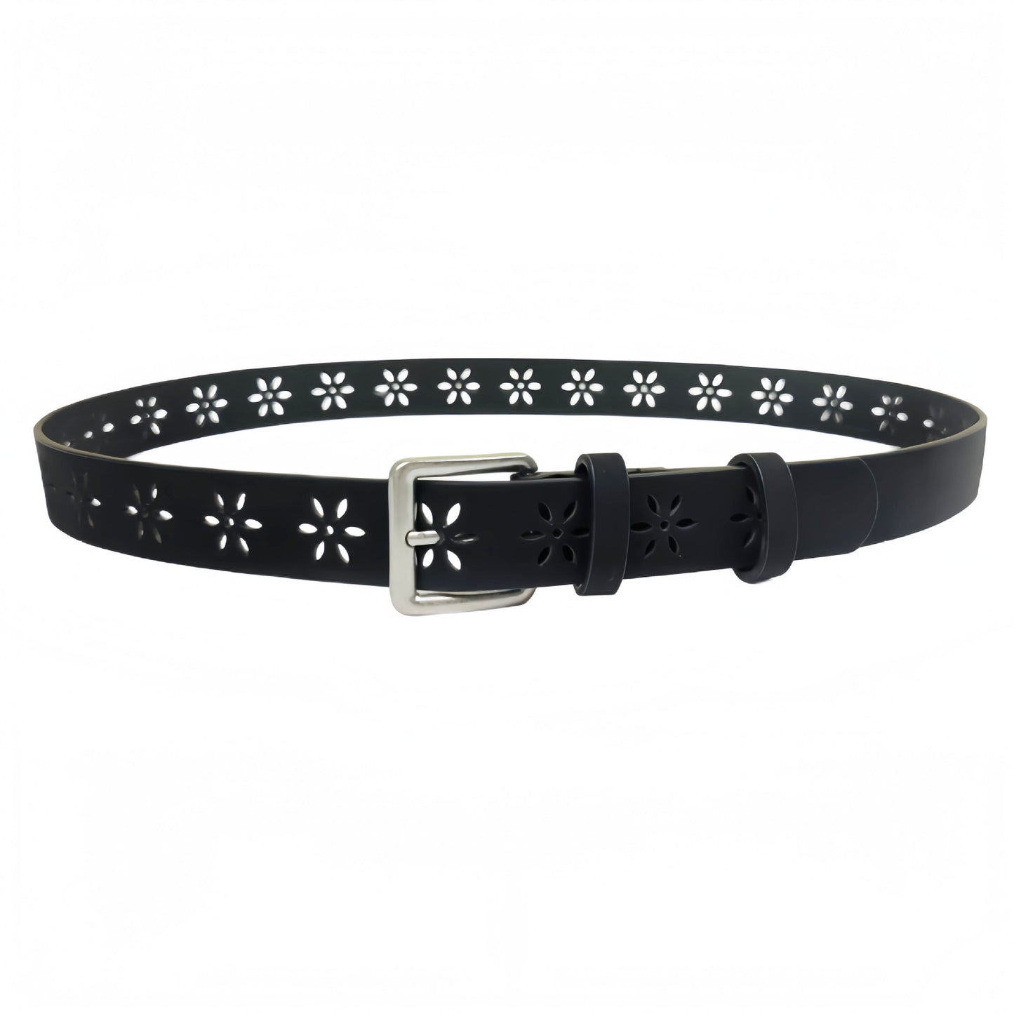 Original Design Women’s PU Leather Belt With Frosted Surface Featuring Alloy Pin Buckle And Floral Pattern
