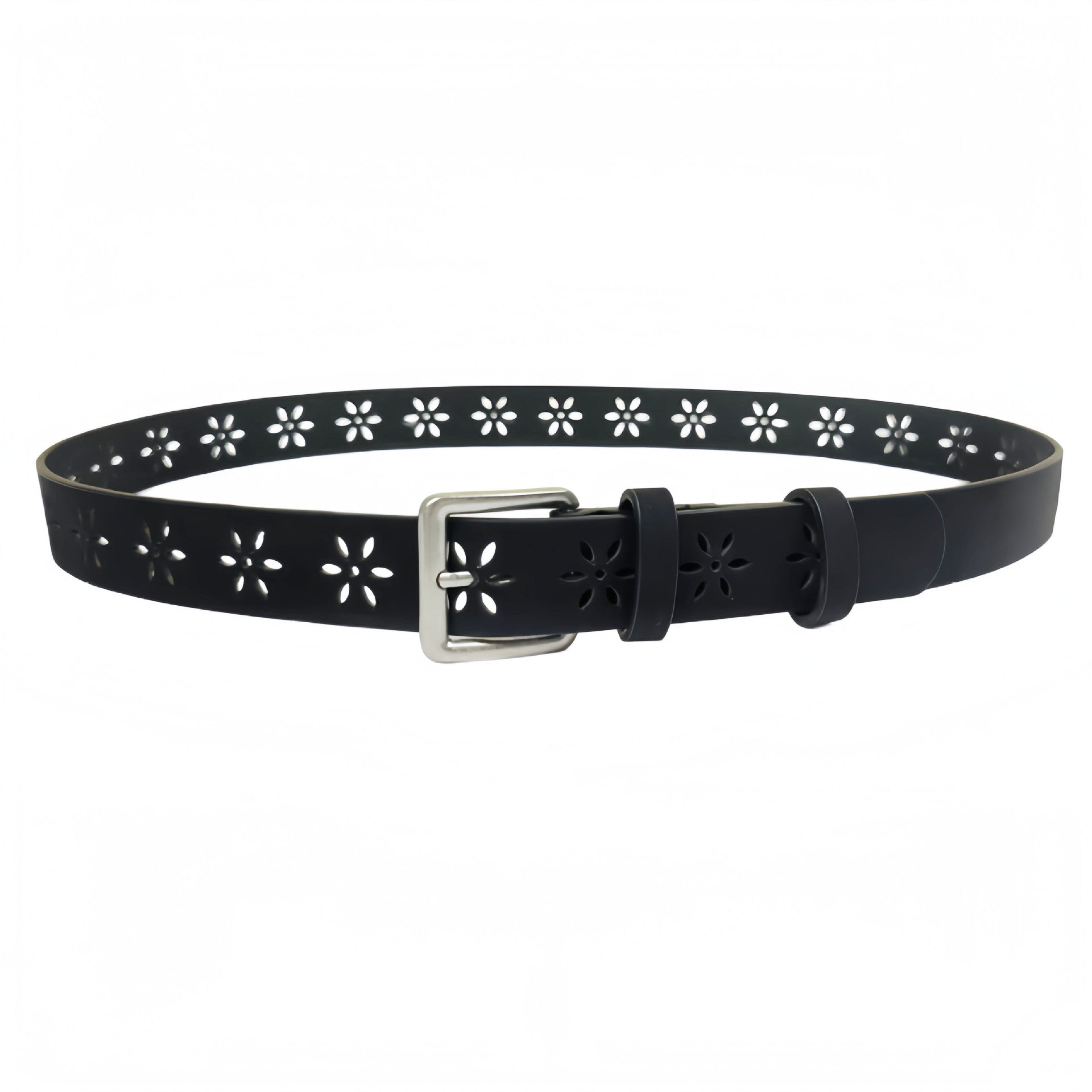 Original Design Women’s PU Leather Belt With Frosted Surface Featuring Alloy Pin Buckle And Floral Pattern