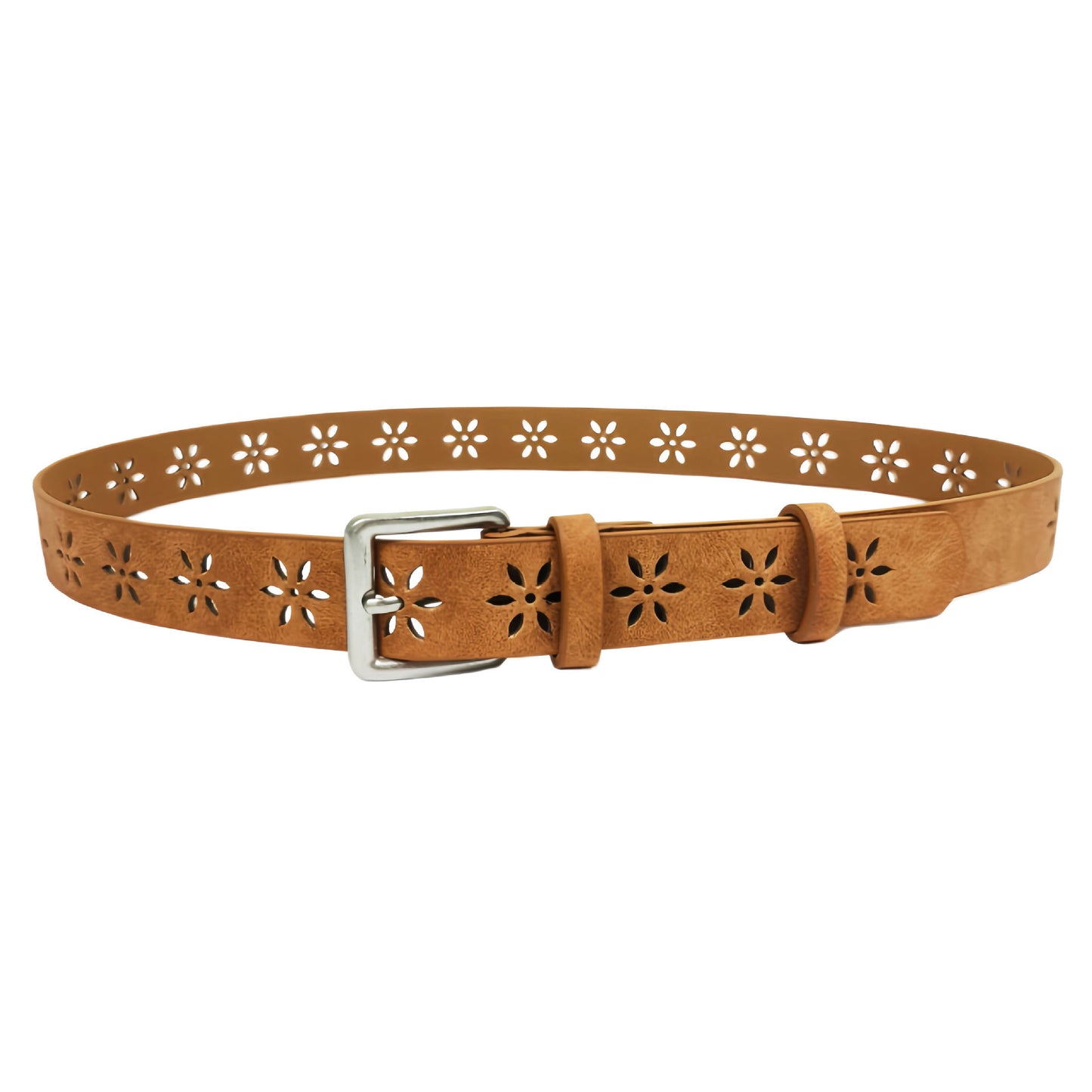 Original Design Women’s PU Leather Belt With Frosted Surface Featuring Alloy Pin Buckle And Floral Pattern