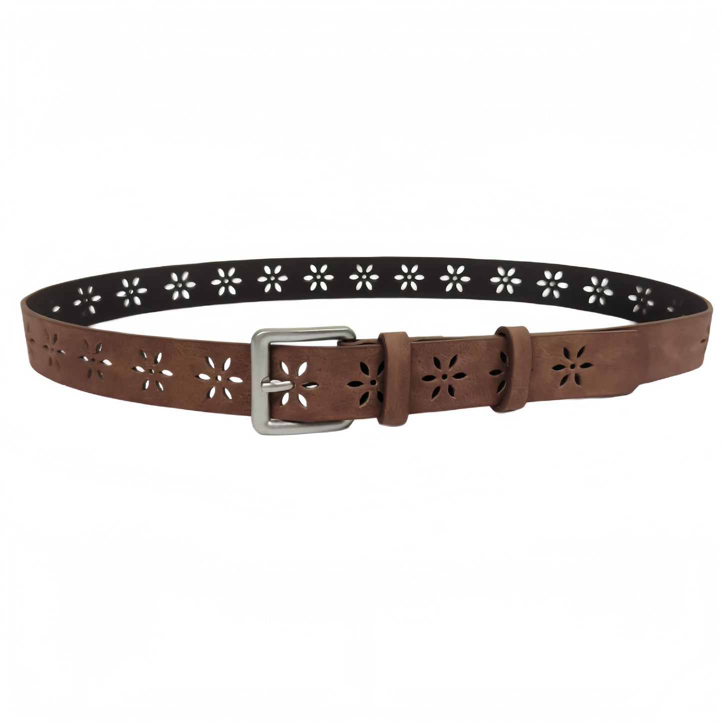 Original Design Women’s PU Leather Belt With Frosted Surface Featuring Alloy Pin Buckle And Floral Pattern