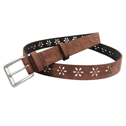 Original Design Women’s PU Leather Belt With Frosted Surface Featuring Alloy Pin Buckle And Floral Pattern