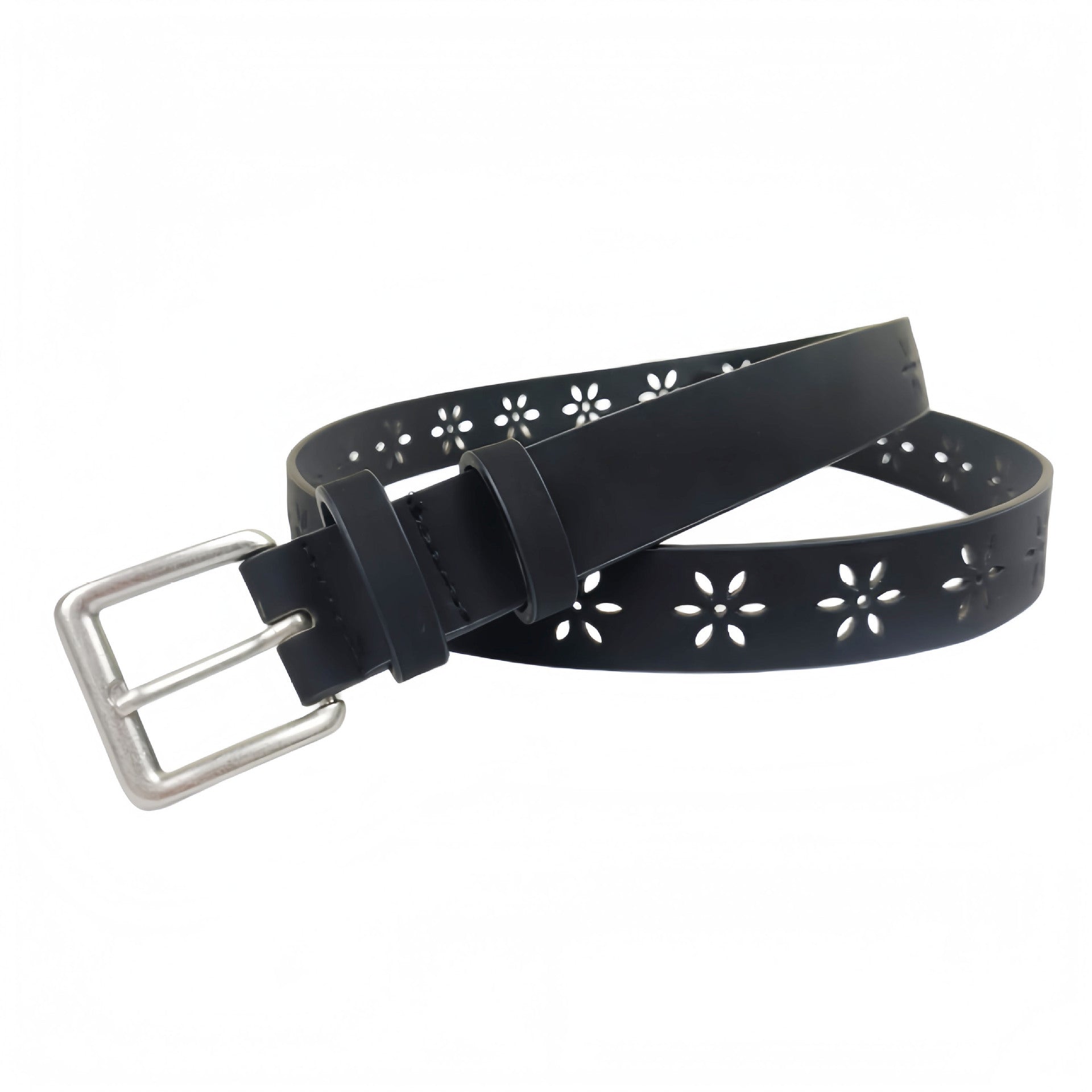 Original Design Women’s PU Leather Belt With Frosted Surface Featuring Alloy Pin Buckle And Floral Pattern