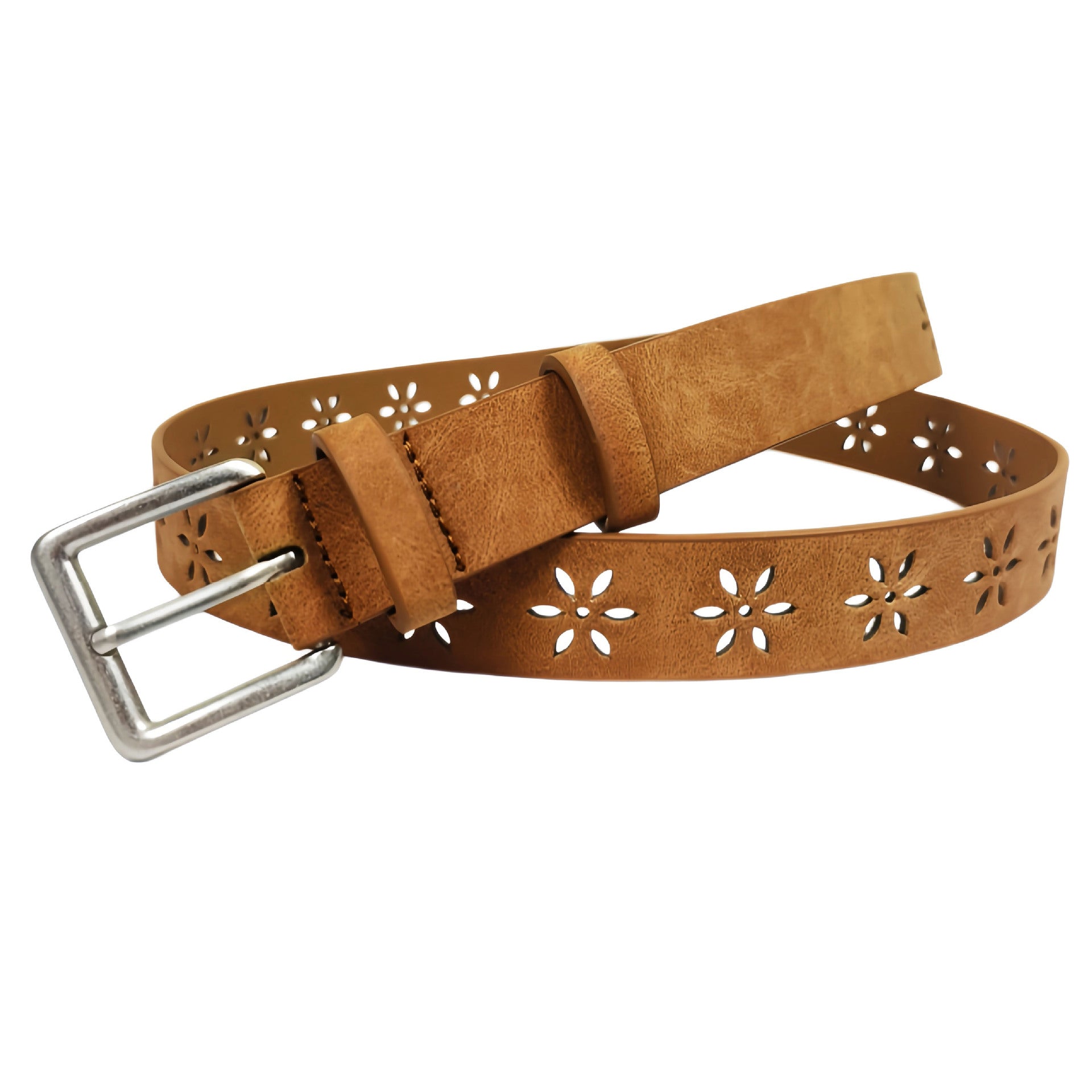 Original Design Women’s PU Leather Belt With Frosted Surface Featuring Alloy Pin Buckle And Floral Pattern