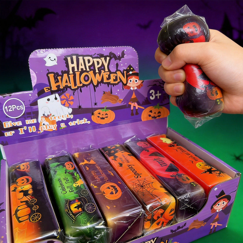 Handmade PU Halloween Pattern Squishy Toy In Cartoon Style, Perfect Stress Relief Toy For Halloween
