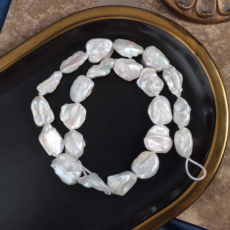Baroque Style Long Necklace Featuring Natural White Freshwater Baroque Pearls With Irregular Shapes