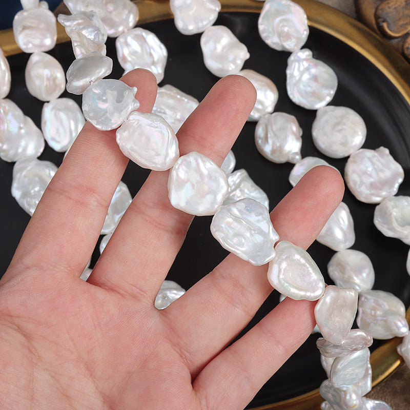 Baroque Style Long Necklace Featuring Natural White Freshwater Baroque Pearls With Irregular Shapes
