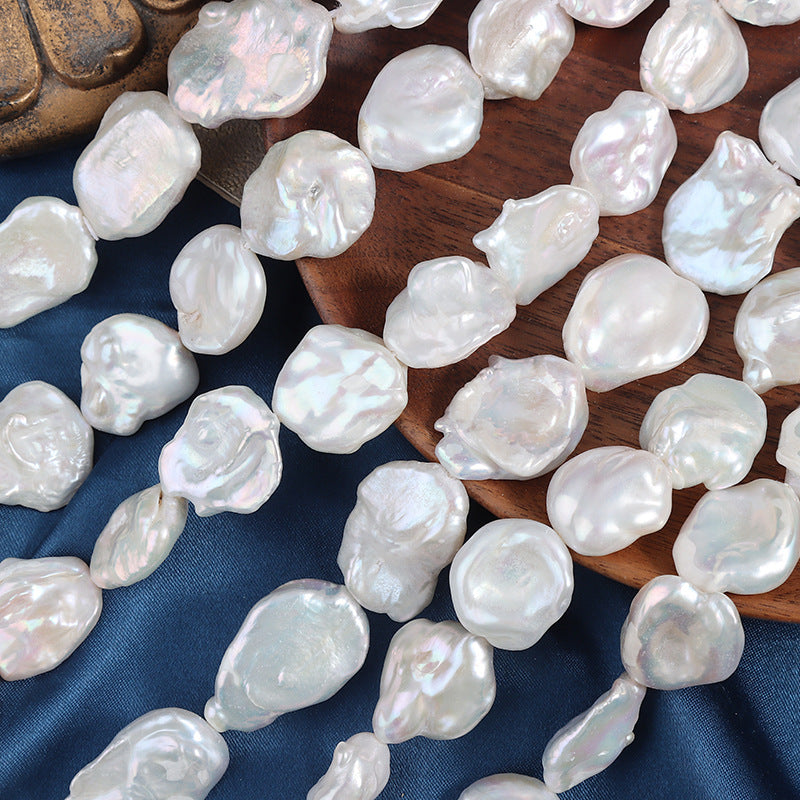 Baroque Style Long Necklace Featuring Natural White Freshwater Baroque Pearls With Irregular Shapes