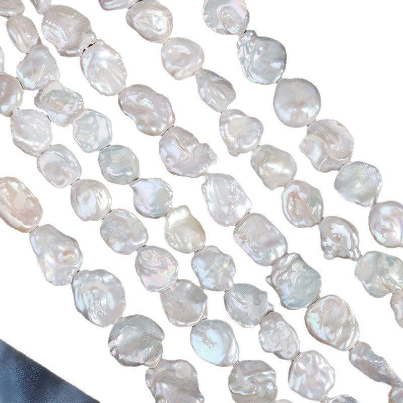 Baroque Style Long Necklace Featuring Natural White Freshwater Baroque Pearls With Irregular Shapes