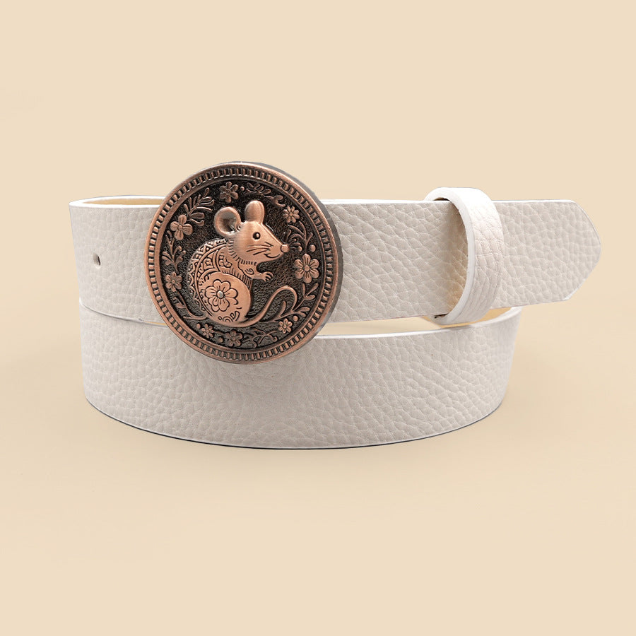 Casual Unisex PU Leather Belt With Embossing And Smooth Alloy Buckle Featuring Printing Pattern