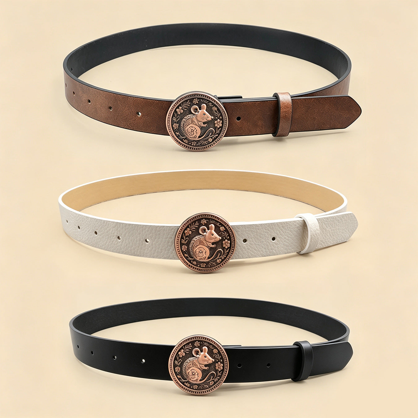 Casual Unisex PU Leather Belt With Embossing And Smooth Alloy Buckle Featuring Printing Pattern