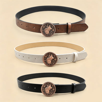 Casual Unisex PU Leather Belt With Embossing And Smooth Alloy Buckle Featuring Printing Pattern