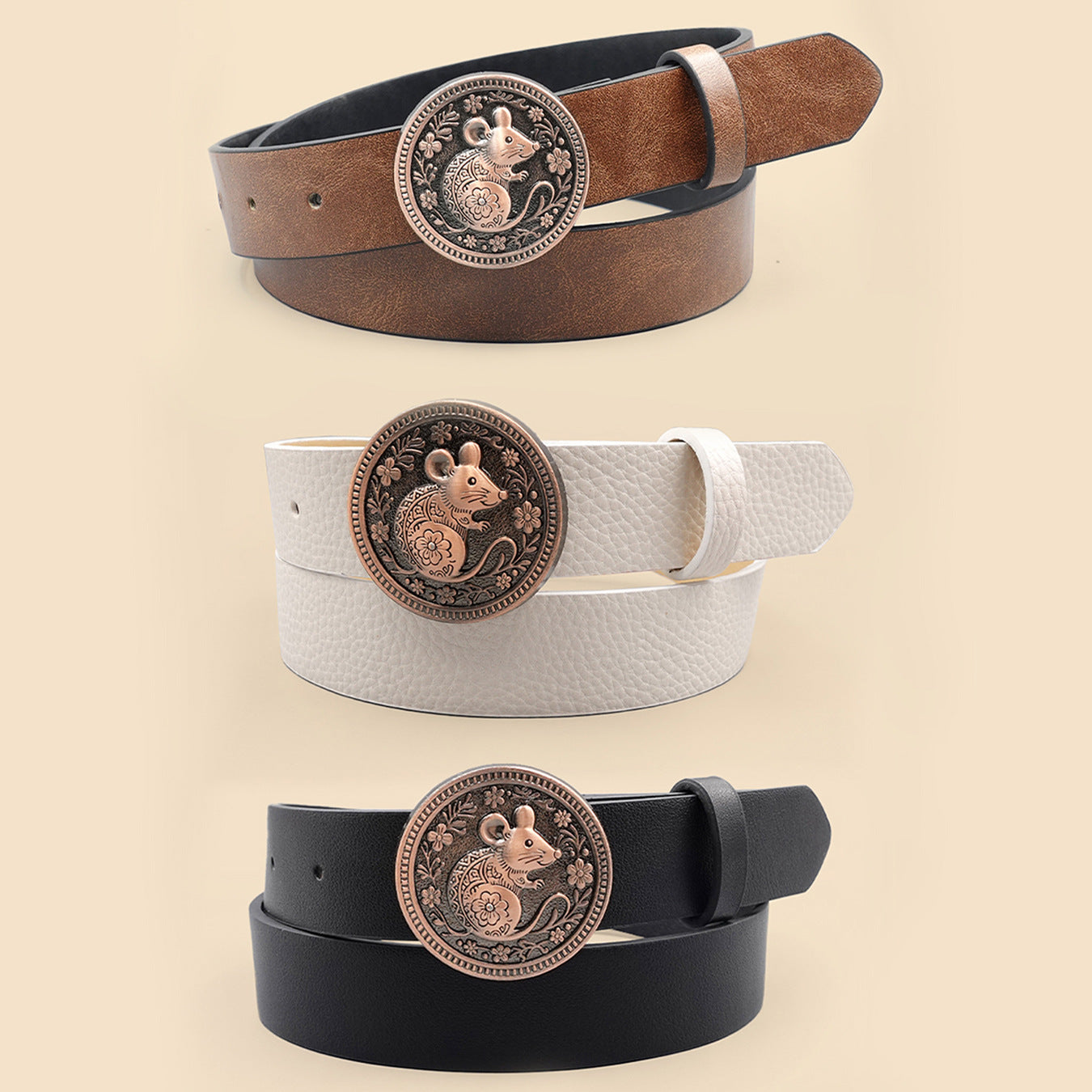 Casual Unisex PU Leather Belt With Embossing And Smooth Alloy Buckle Featuring Printing Pattern