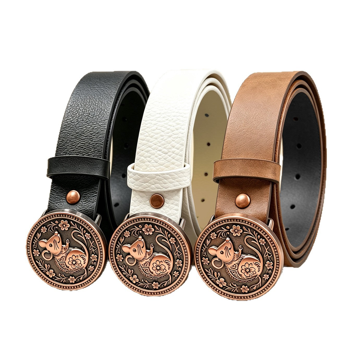 Casual Unisex PU Leather Belt With Embossing And Smooth Alloy Buckle Featuring Printing Pattern