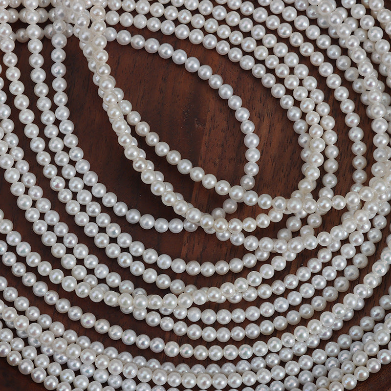 Freshwater Pearl Necklace Featuring Natural White 3-4mm Near-Round And Off-Round Pearls