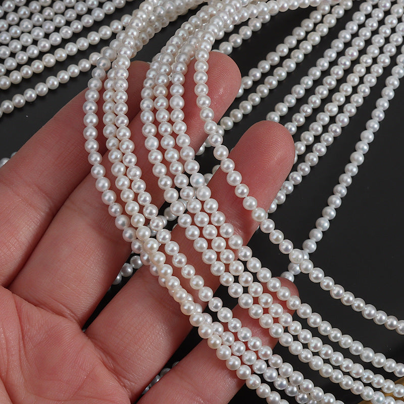 Freshwater Pearl Necklace Featuring Natural White 3-4mm Near-Round And Off-Round Pearls
