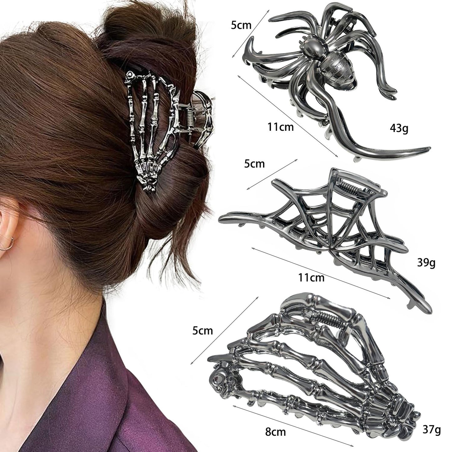 Bat Hair Claws For Women, Alloy Hairpin Set Of 3 Pieces, Perfect Halloween Hair Accessories