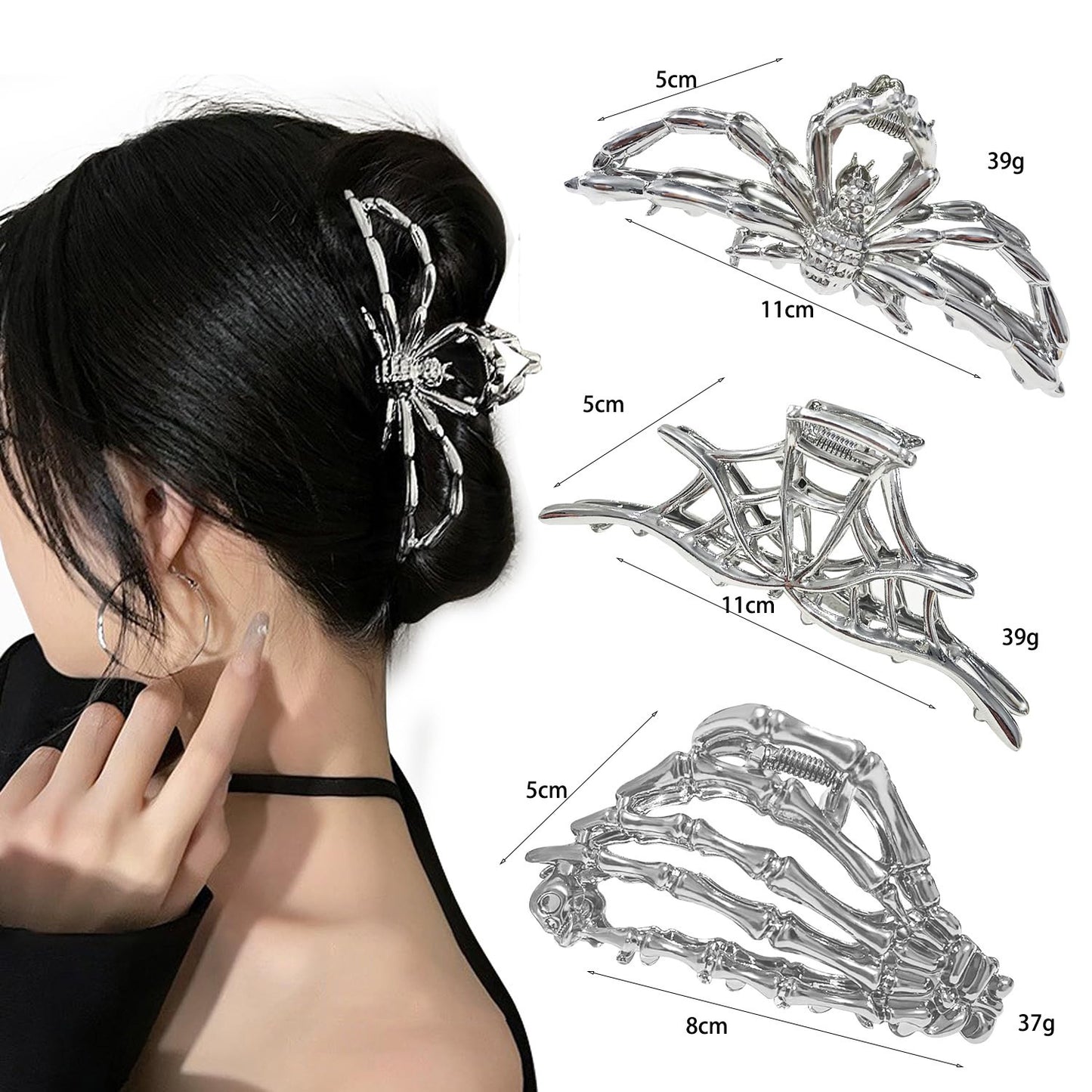 Bat Hair Claws For Women, Alloy Hairpin Set Of 3 Pieces, Perfect Halloween Hair Accessories