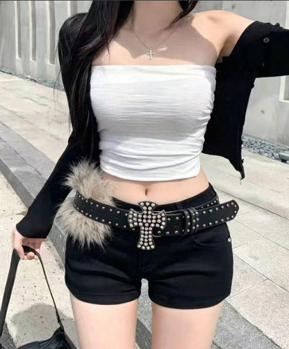 Rock Style Cross Belt With Snap Buckle In Frosted PU Leather Featuring Durable Alloy Buckle