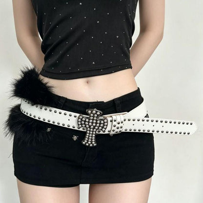Rock Style Cross Belt With Snap Buckle In Frosted PU Leather Featuring Durable Alloy Buckle