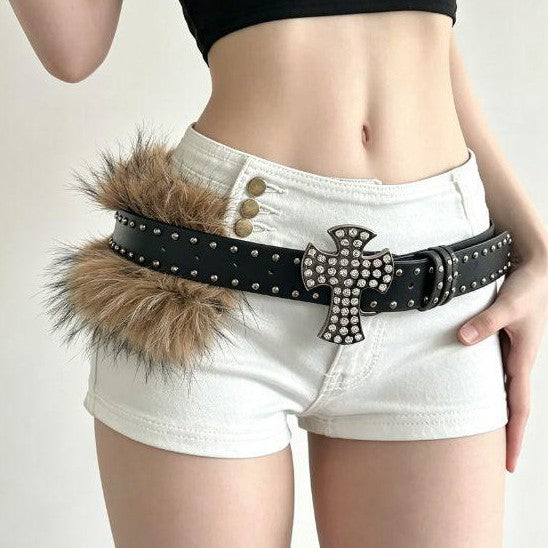 Rock Style Cross Belt With Snap Buckle In Frosted PU Leather Featuring Durable Alloy Buckle
