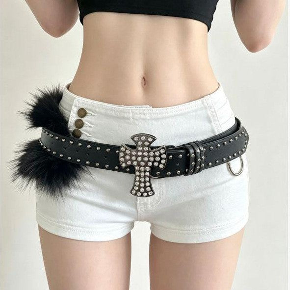 Rock Style Cross Belt With Snap Buckle In Frosted PU Leather Featuring Durable Alloy Buckle