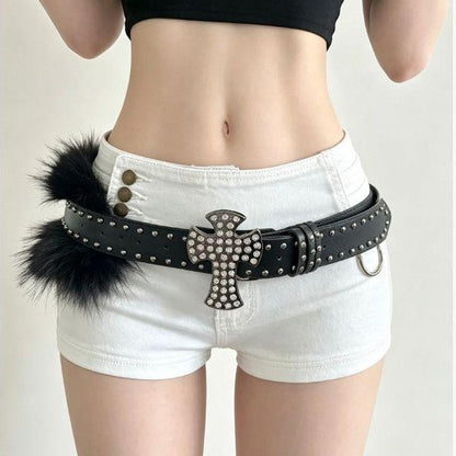 Rock Style Cross Belt With Snap Buckle In Frosted PU Leather Featuring Durable Alloy Buckle