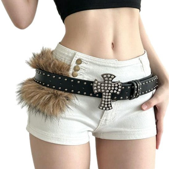 Rock Style Cross Belt With Snap Buckle In Frosted PU Leather Featuring Durable Alloy Buckle