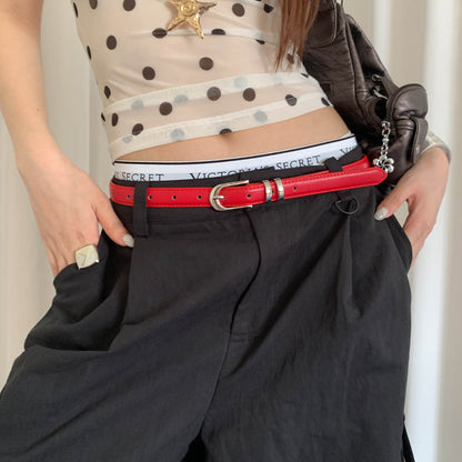 Solid Color Women's PU Leather Belt With Zinc Alloy Pin Buckle