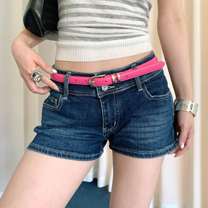 Solid Color Women's PU Leather Belt With Zinc Alloy Pin Buckle
