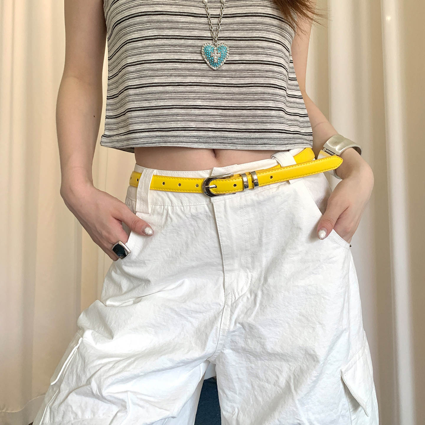 Solid Color Women's PU Leather Belt With Zinc Alloy Pin Buckle