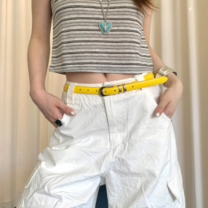 Solid Color Women's PU Leather Belt With Zinc Alloy Pin Buckle