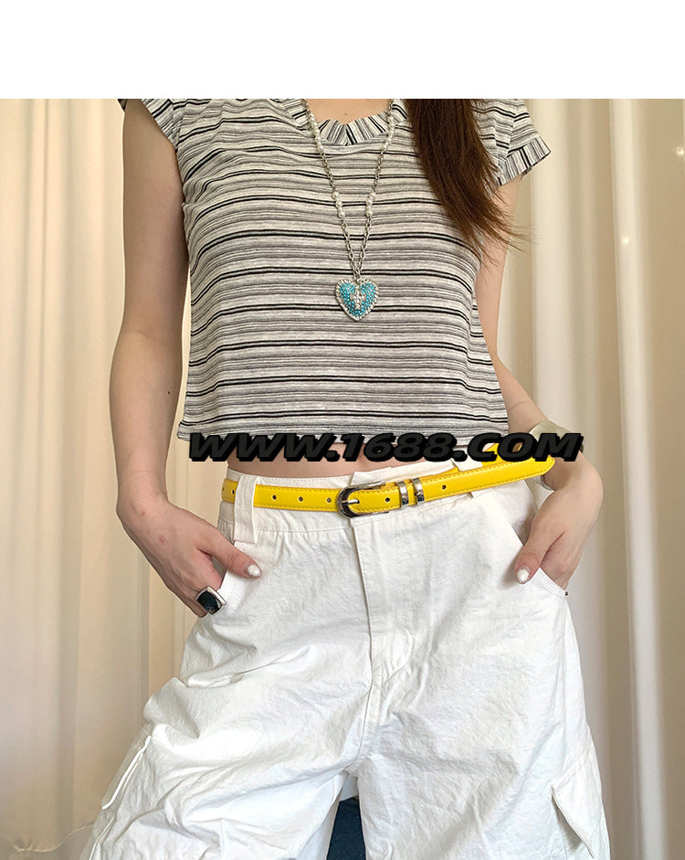 Solid Color Women's PU Leather Belt With Zinc Alloy Pin Buckle