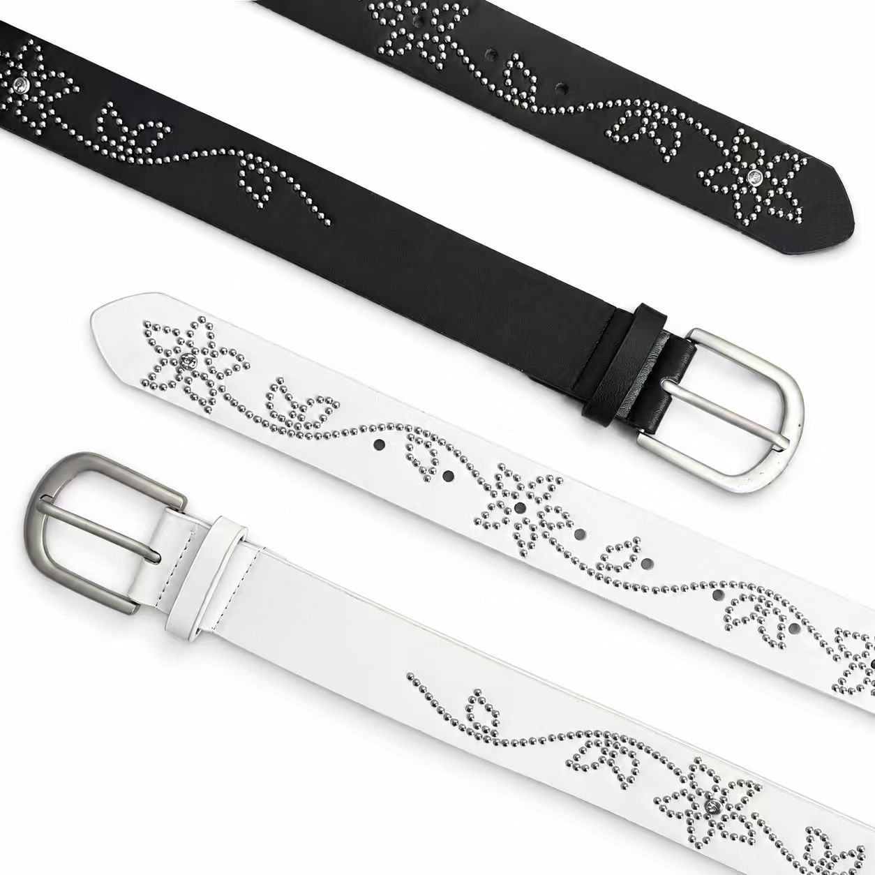 Original Design Unisex PU Leather Belt With Alloy Pin Buckle Featuring Flowers Pattern