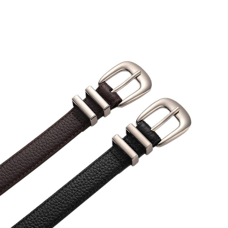 Women's Genuine Leather Business Belt With Alloy Pin Buckle In Dyed Black