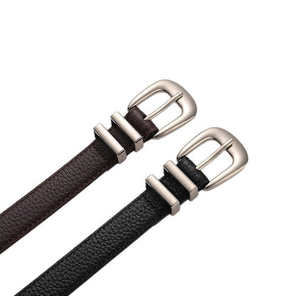 Women's Genuine Leather Business Belt With Alloy Pin Buckle In Dyed Black