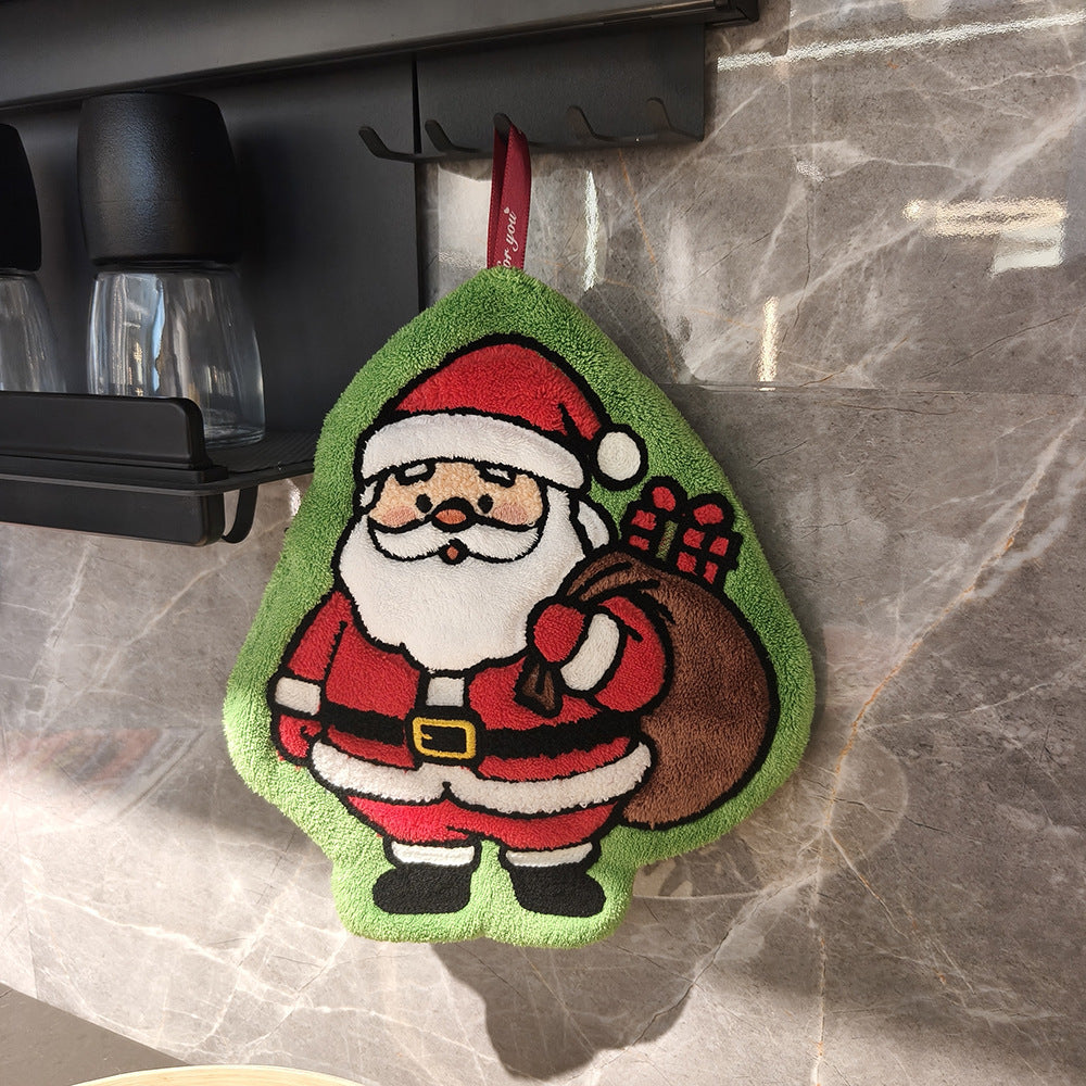 Christmas Coral Fleece Towels Featuring Santa Claus Pattern, Perfect For Holiday Hand Drying