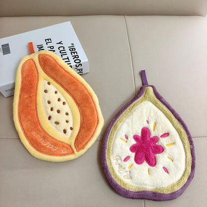 Cute Fruit Pattern Coral Fleece Towels For Hand Drying, Soft And Absorbent Home Textiles